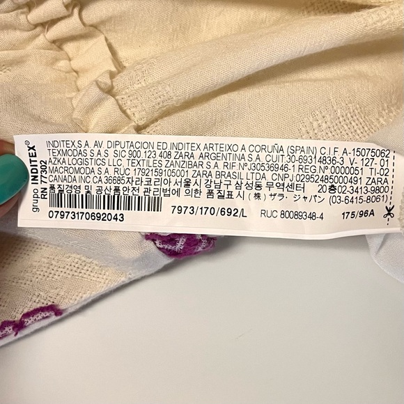 Zara Rustic Dress Womens Large Embroidered Midi Cottagecore Ivory Purple Boho - Picture 15 of 15